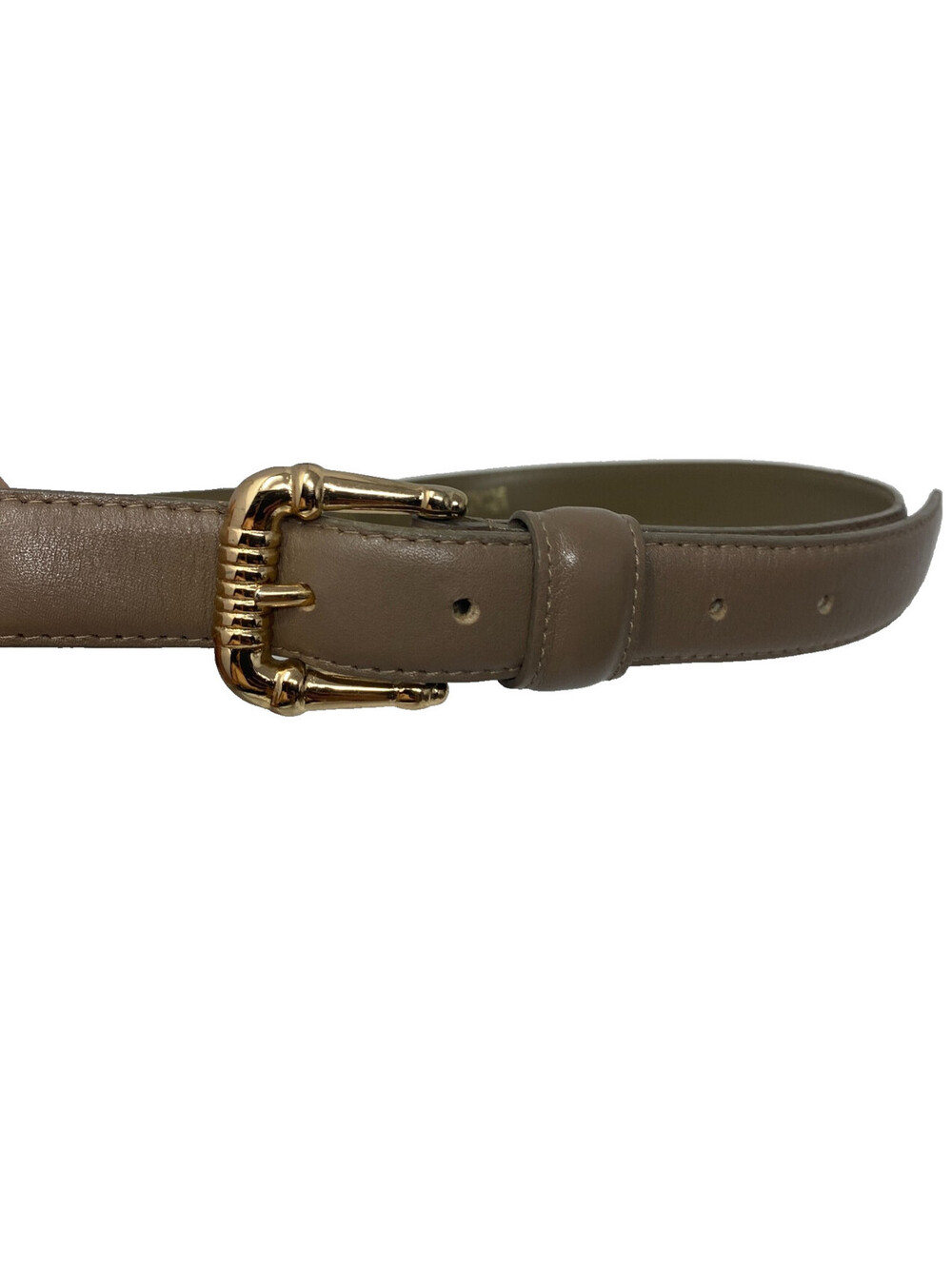 Robinson's Genuine Leather Belt Women's Size L Taupe Mushroom Gold Ribbed Buckle